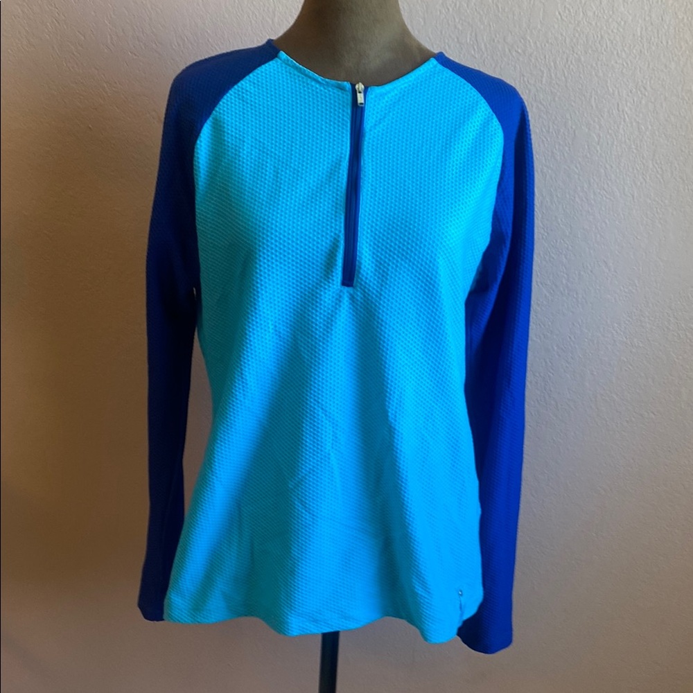 RALPH LAUREN.Blue Long Sleeve Zip-Up Top